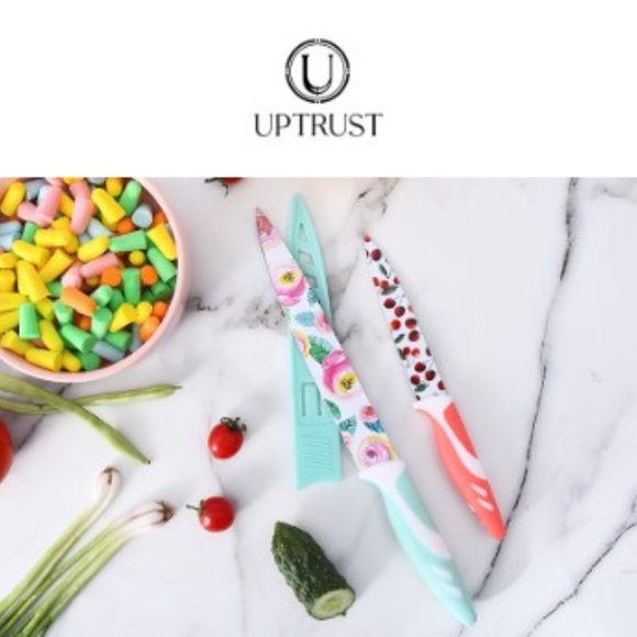 10 pc - Multicolored Fruit Kitchen Knife Set - Nonstick w/ 5 Blade Guards - Picture 11 of 11